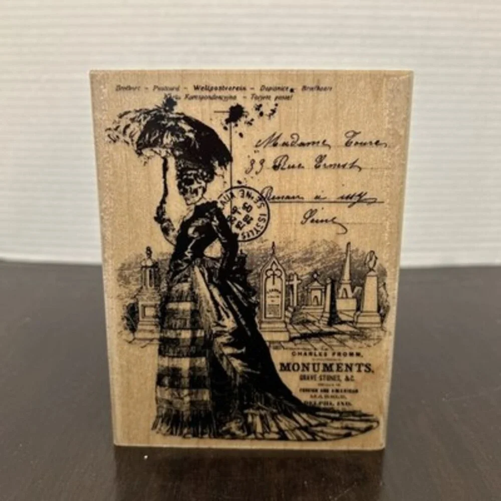 Stampendous! Skeleton Lady 1800’s Rubber Stamp Halloween Umbrella R229 4x 5 1/4”